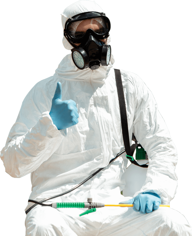 Spécialiste en combinaison hazmat et masque respiratoire prêt à intervenir