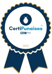 Logo HD Certipunaises IZIPest, certification A4D Sanitation pour le traitement des punaises de lit